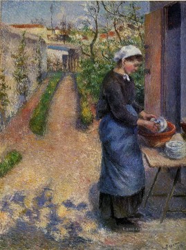  was Kunst - junge Frau Waschen Platten 1882 Camille Pissarro